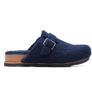 Fuzzy Navy Blue Brynn Slide  Clogs NEW 7.5